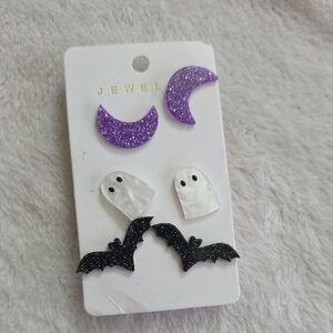Halloween Earrings Set - Purple, Black, White